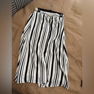 LOFT Striped Button-Front Midi Skirt  in Black & White